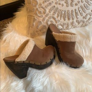Tan studded clogs